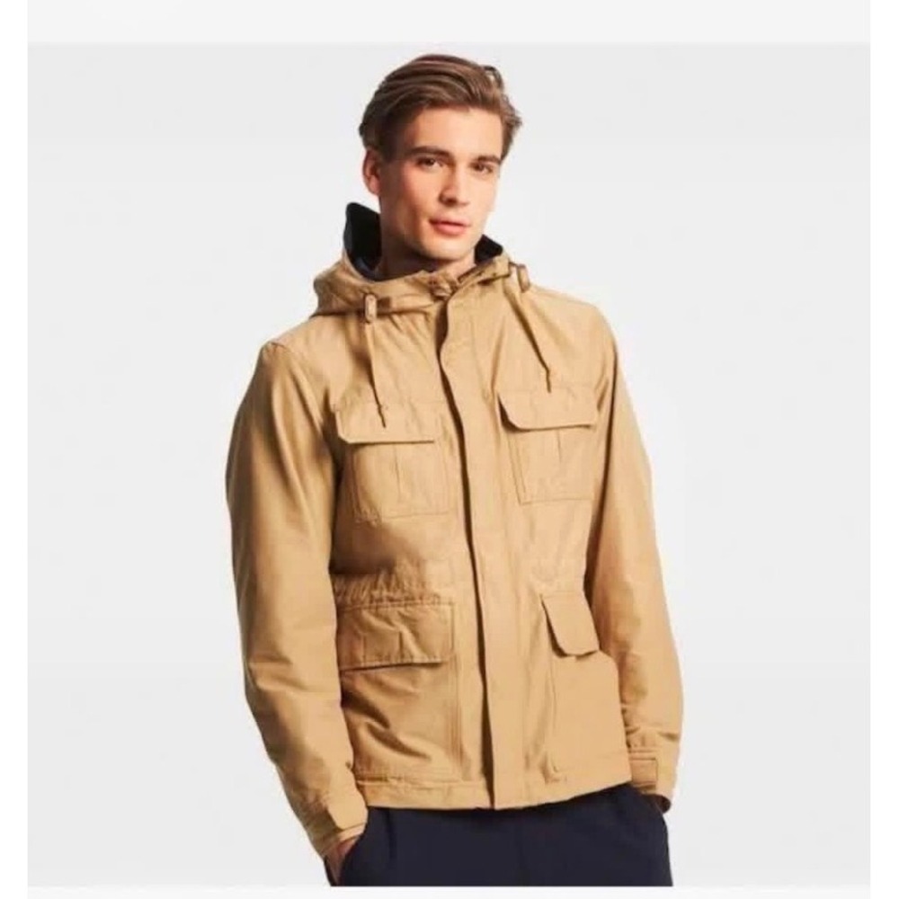 Uniqlo Mens Sz Small Mountain Parka Jacket Tan Khaki Utility Field Coat Tan